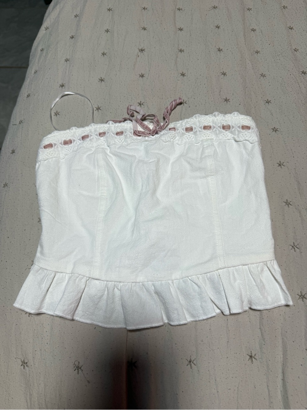 White Ruffle Hem Lace-Trim Cami Top